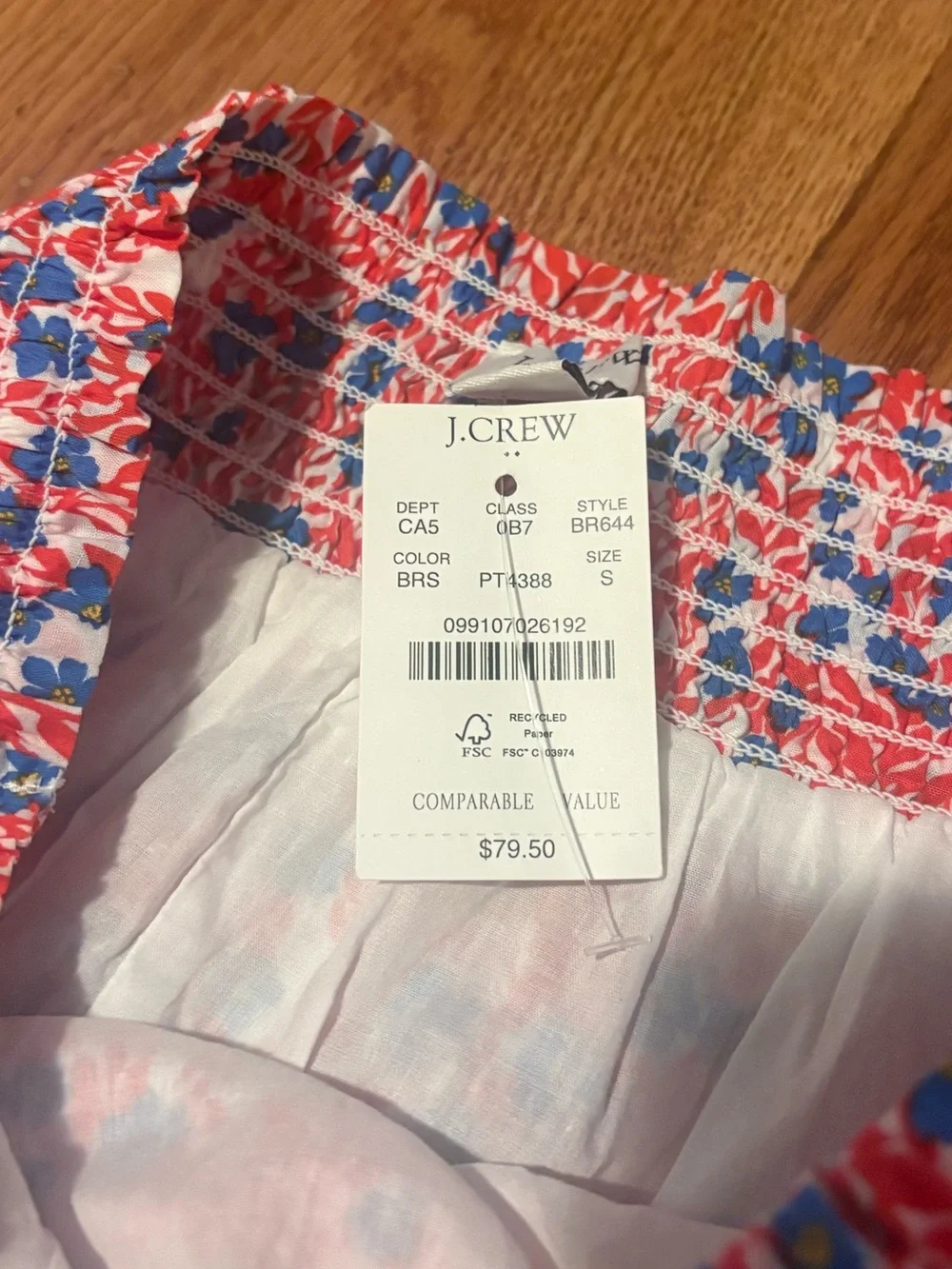J. CREW Smocked Tiered Mini Bohemian Red Sail Blue Skirt